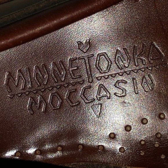 Size 8 Men's Minnetonka Moccasin Double Essential Hard Sole Brown Leather Shoes - Picture 7 of 10